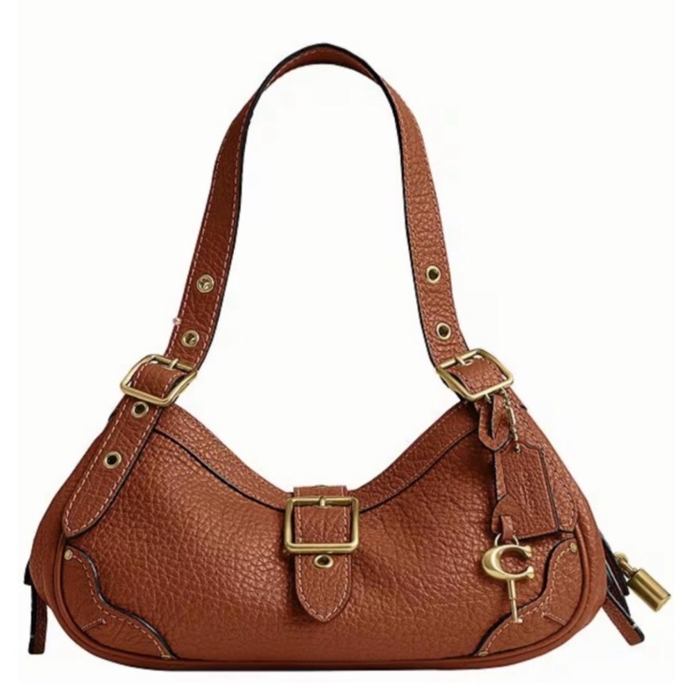 Coach Tan Pebbled Leather Shoulder Bag with Gold Hardware